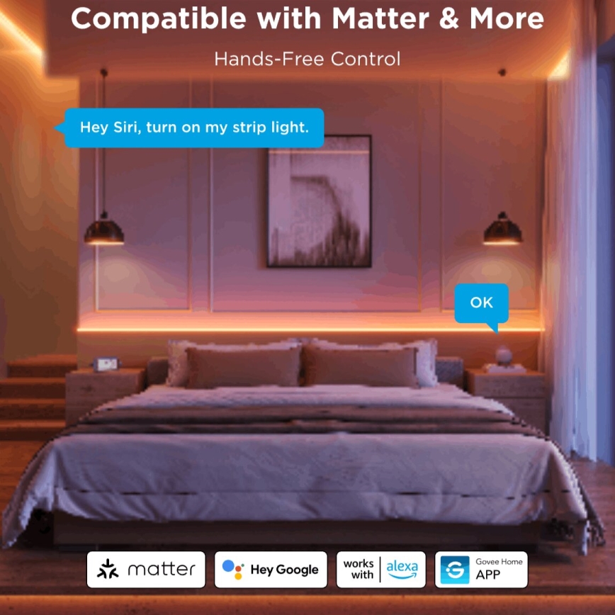 Govee - LED RGBICW Hämardatav valgusriba COB 3780 dioodid 3m Wi-Fi Matter