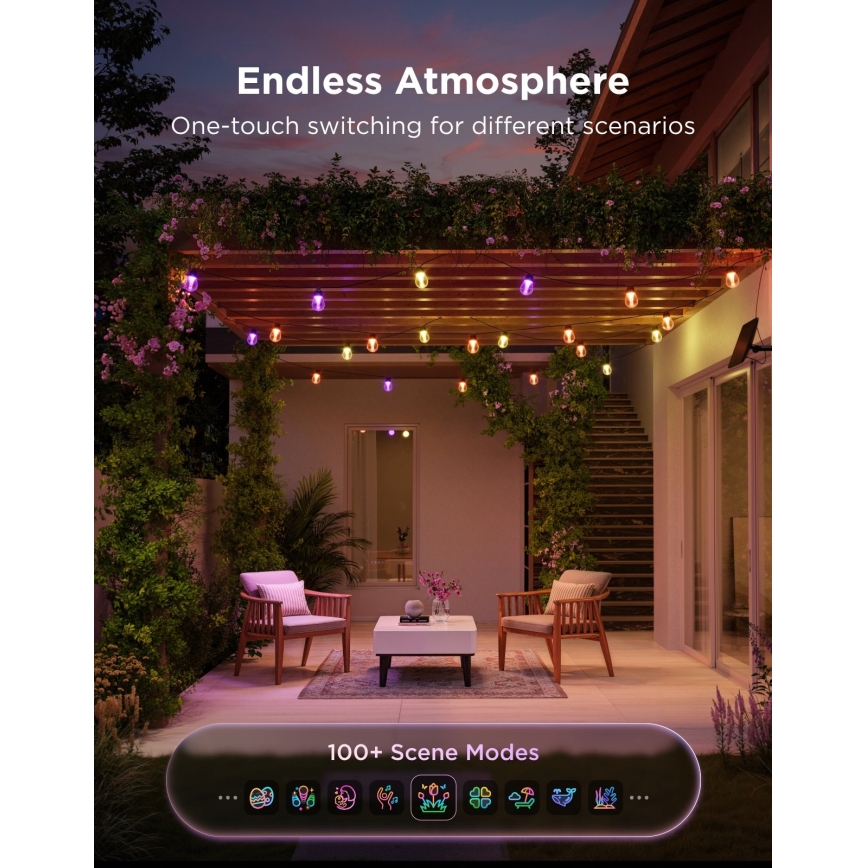 Govee - LED RGBICW päikesetoitega valguskett 8xLED/6W/5V Wi-Fi Matter IP67