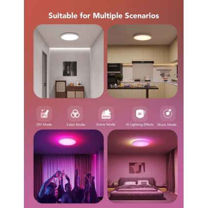 Govee - LED RGBICWW hämardatav laelamp LED/29W/230V, läbimõõt 30 cm, Matter, Wi‑Fi