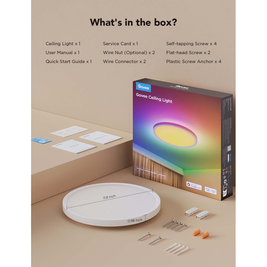 Govee - LED RGBICWW hämardatav LED-laelamp 29W/230V läbimõõt 30 cm matt Wi-Fi