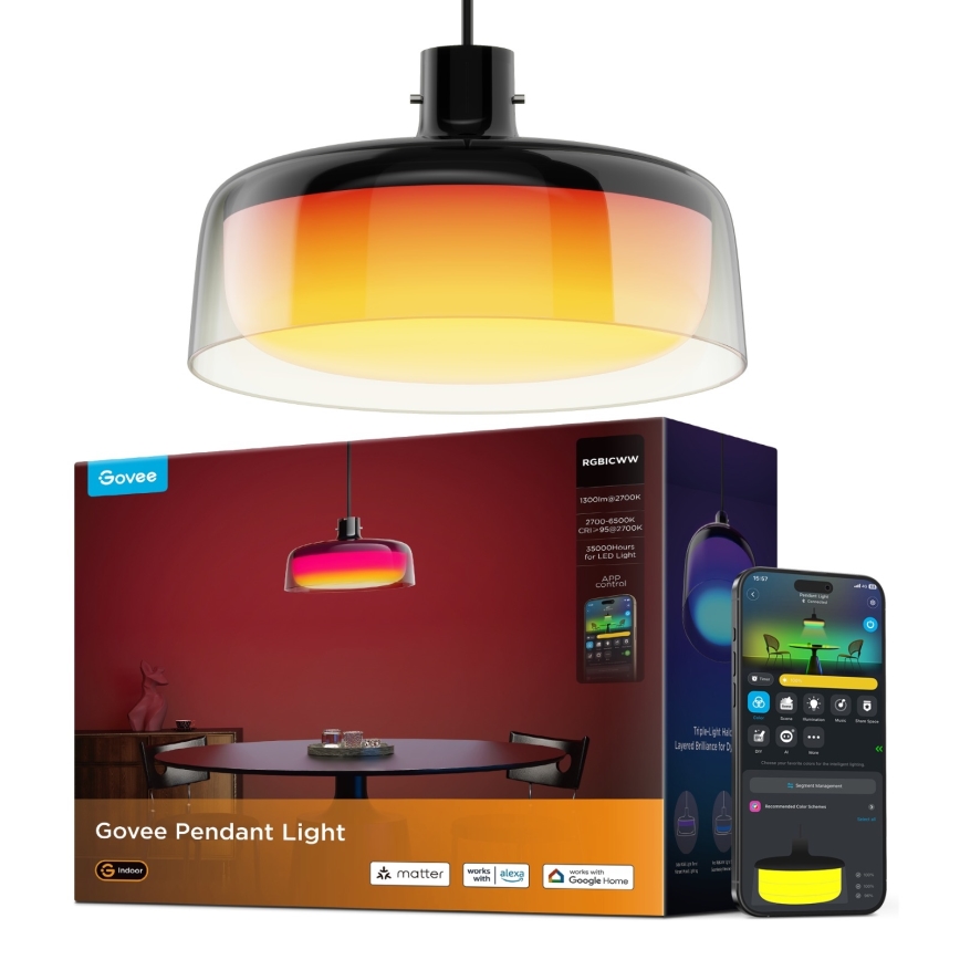 Govee - LED RGBICWW hämardatav rippvalgusti riputuskaabliga LED/21W/230V Matter Wi‑Fi