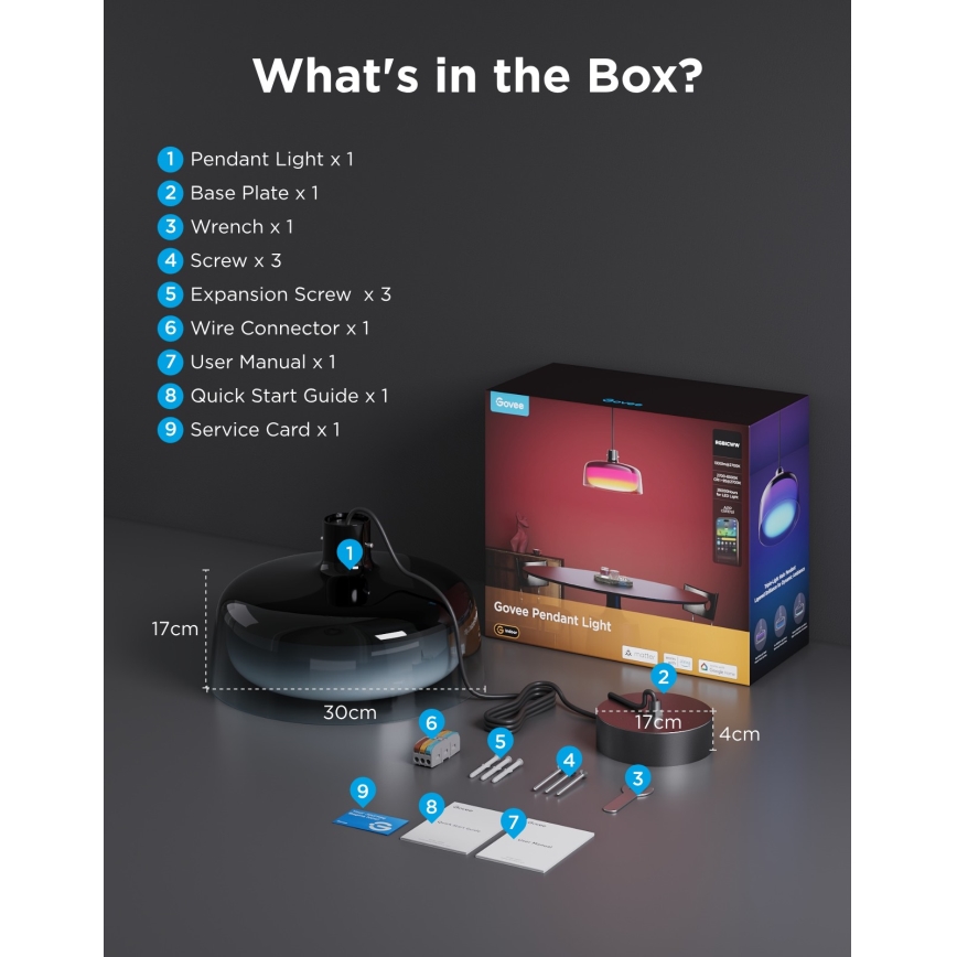 Govee - LED RGBICWW hämardatav rippvalgusti riputuskaabliga LED/21W/230V Matter Wi‑Fi
