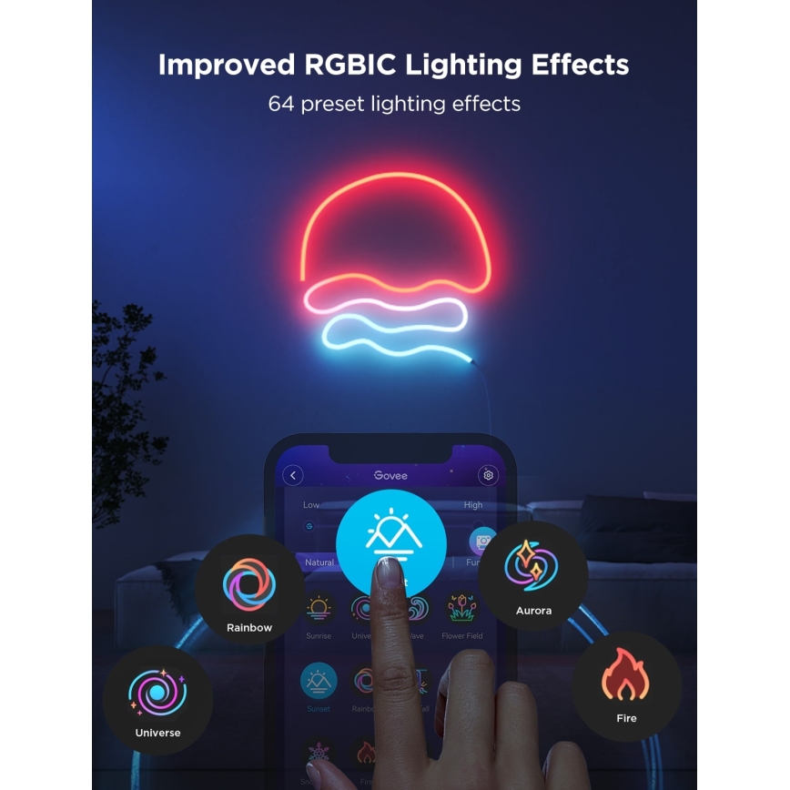 Govee - Neon 2 MATTER paindlik LED Valgusriba 5m RGBIC Wi-Fi IP67