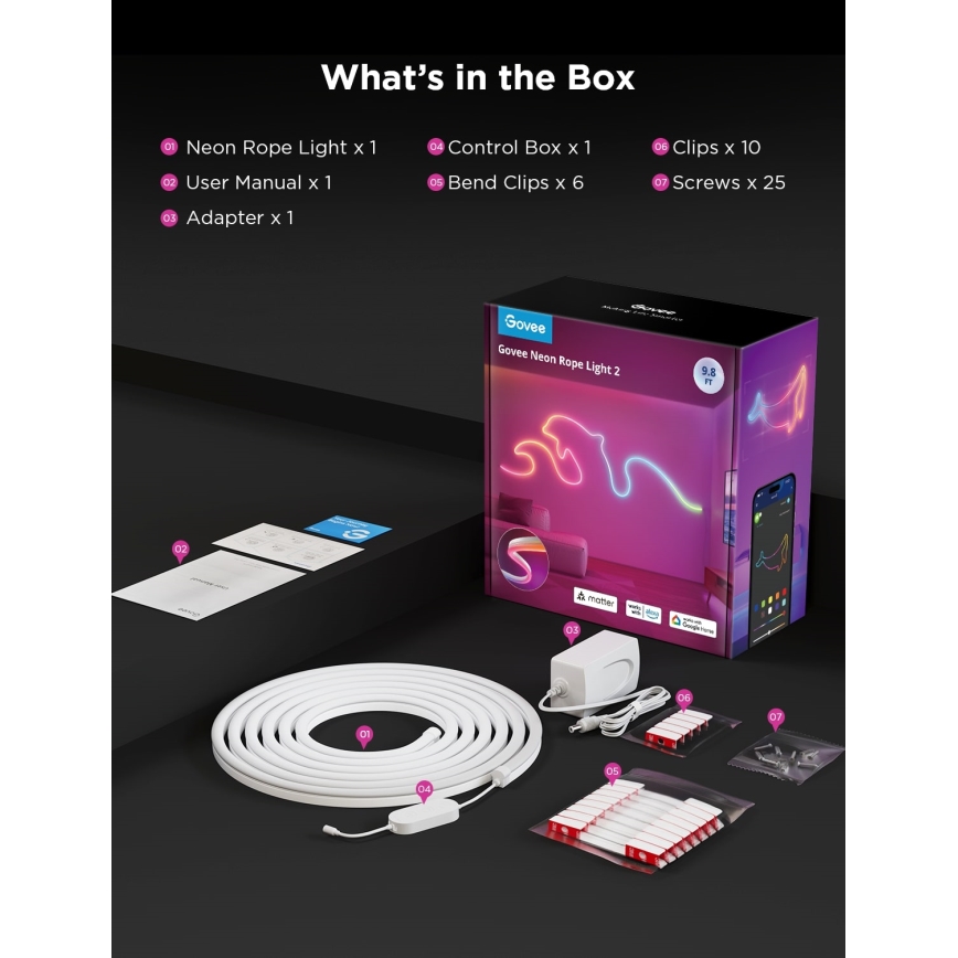 Govee - Neon 2 MATTER painduv 3m RGBIC Wi-Fi LED-riba