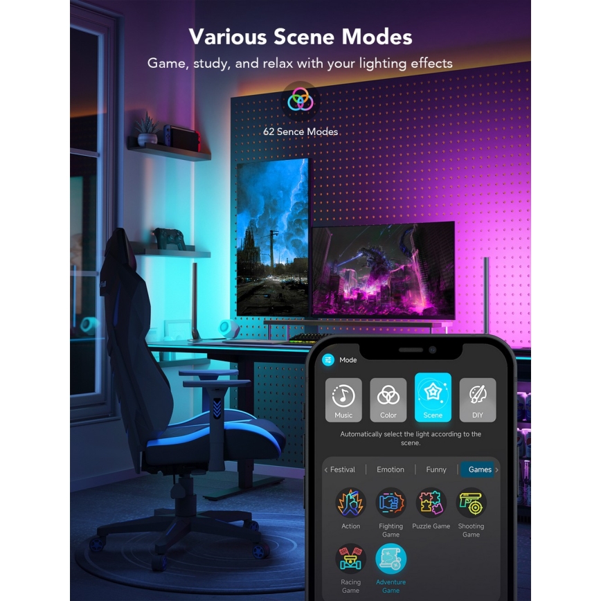 Govee - Nutika mänguri WiFi LED-paneelid + Nutikas topeltkontroller valge Wi-Fi