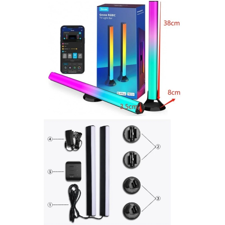 Govee - nutikas LED RGBIC-paneel 38cm teleritele 43-75 - 2 tk Wi-Fi