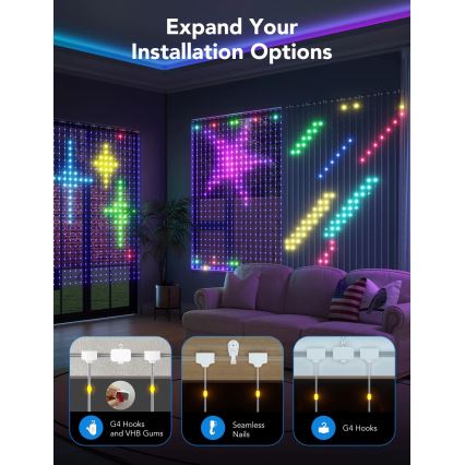 Govee - RGBIC Kardinavalgustus 520 LED 1,5x2m Wi-Fi IP65