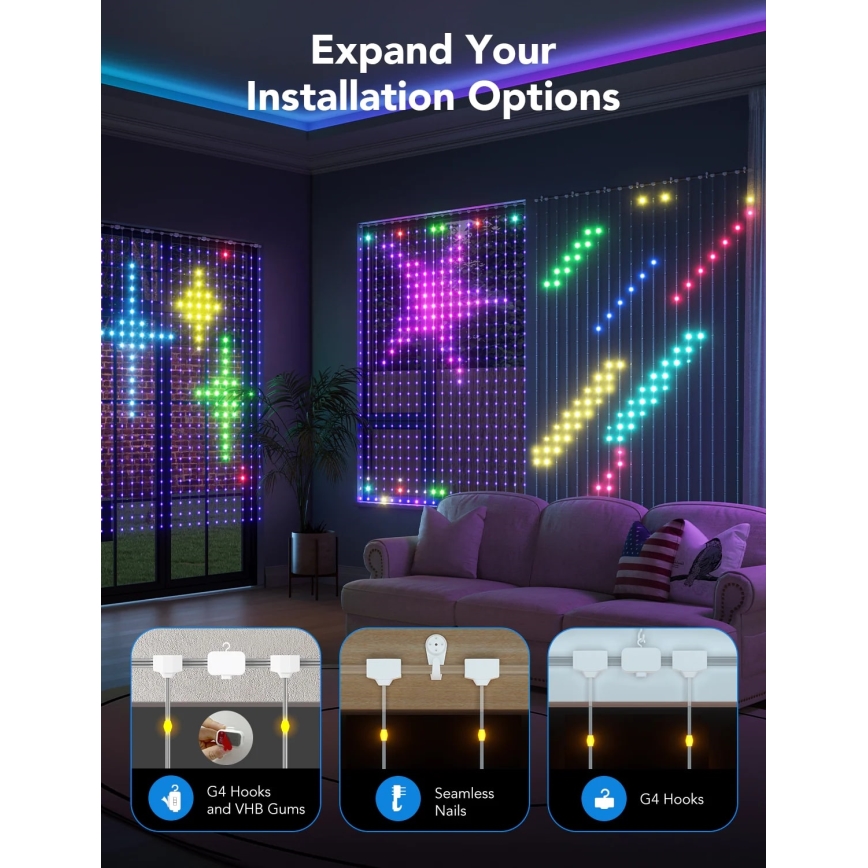 Govee - RGBIC Kardinavalgustus 520 LED 1,5x2m Wi-Fi IP65