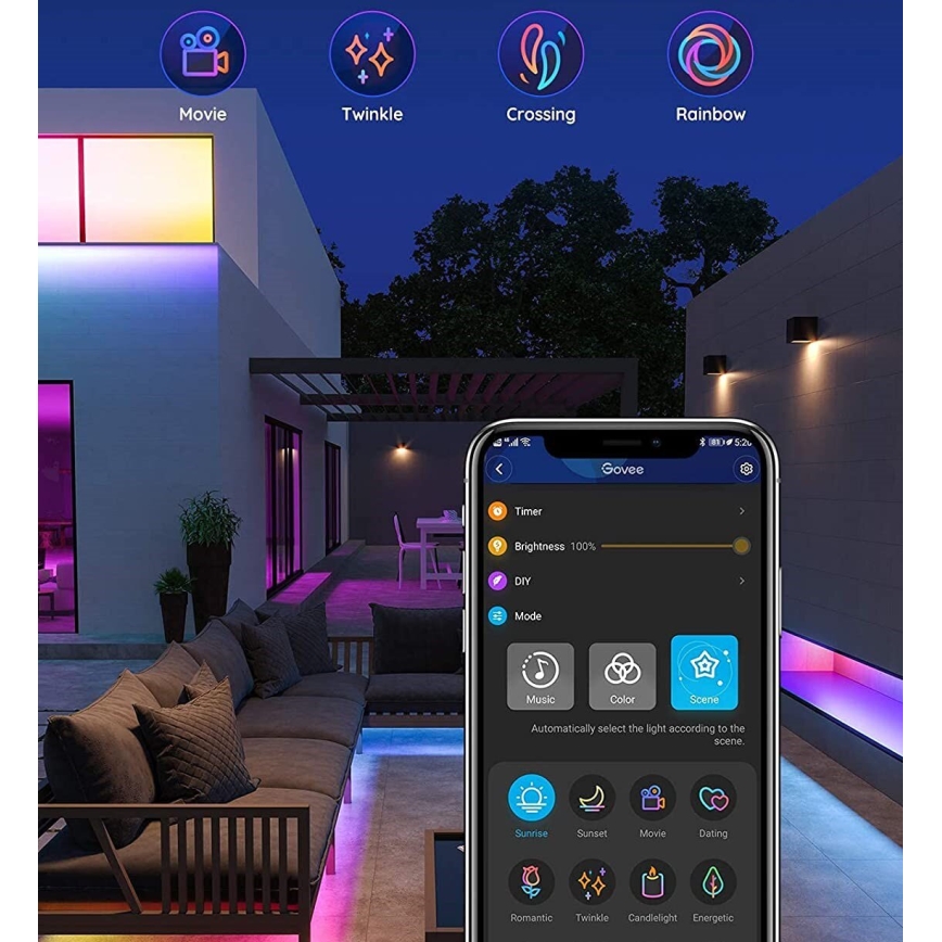 Govee - Väli Pro SMART RGBICWW väli LED Valgusriba 10m 2700-6500K Wi-Fi IP65
