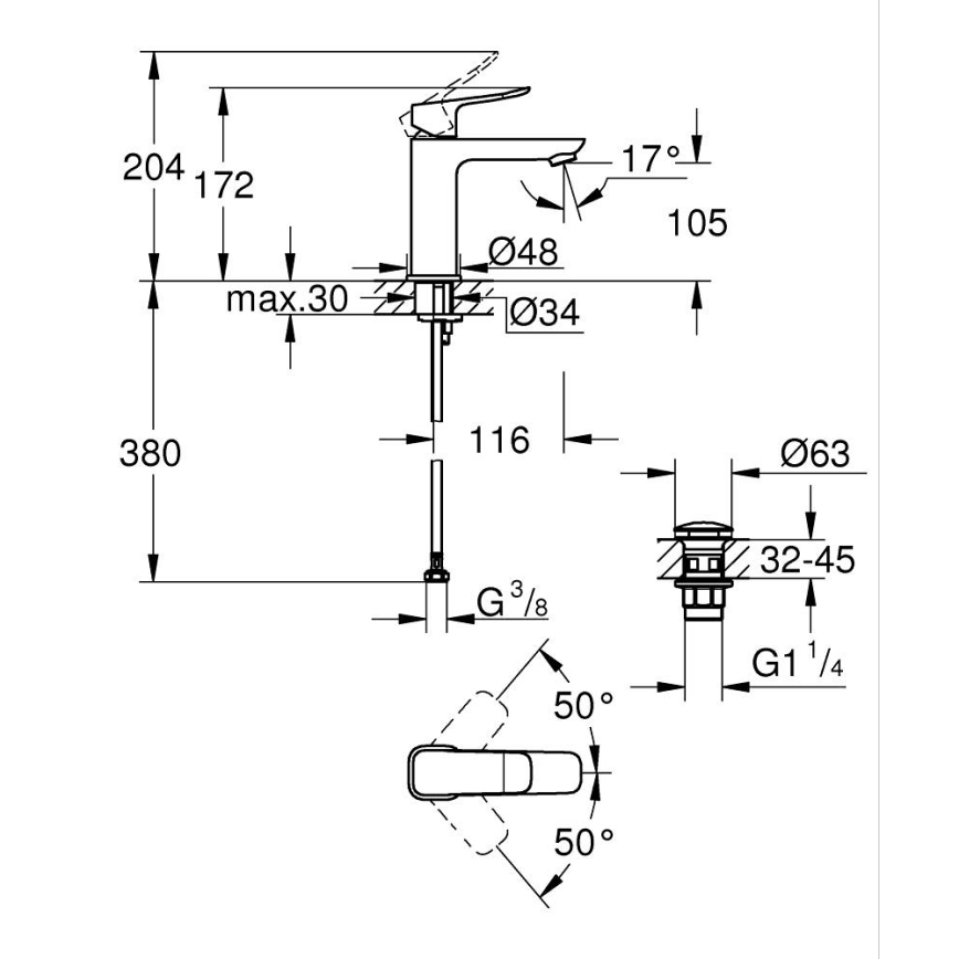 GROHE 1018332430 - Valamu segisti DICE M must