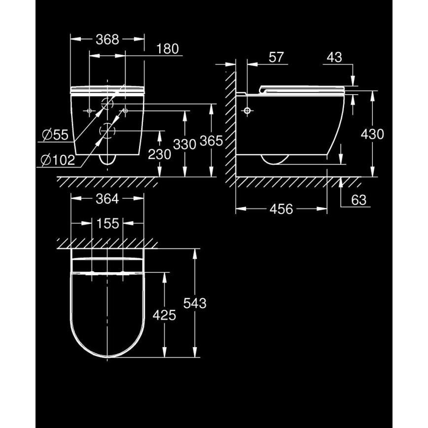 GROHE 103848SH00 - Seinakinnitusega WC-pott START ROUND CERAMIC 368 × 543 mm durovalge