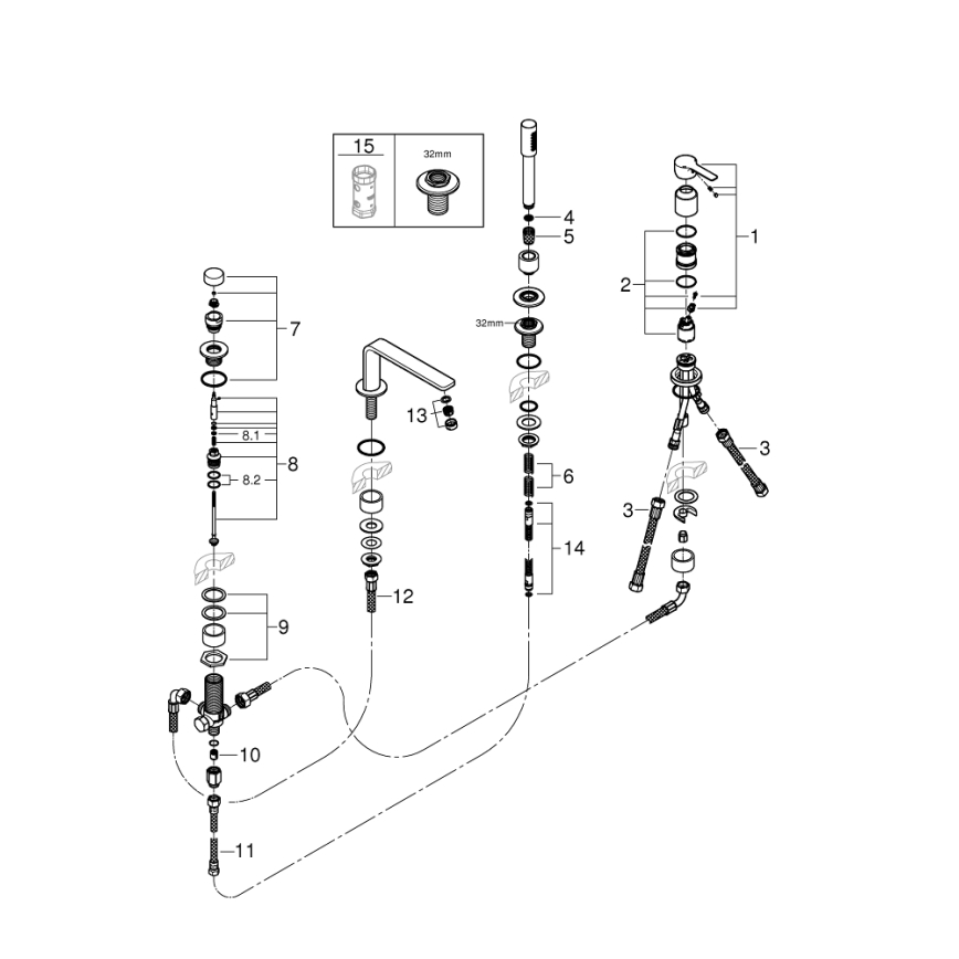 GROHE 19577001 - LINEARE neljaauguline vannisegisti komplekt, läikiv kroom