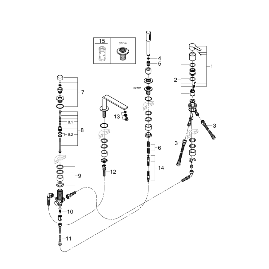 GROHE 19577001 - LINEARE neljaauguline vannisegisti, läikiv kroom