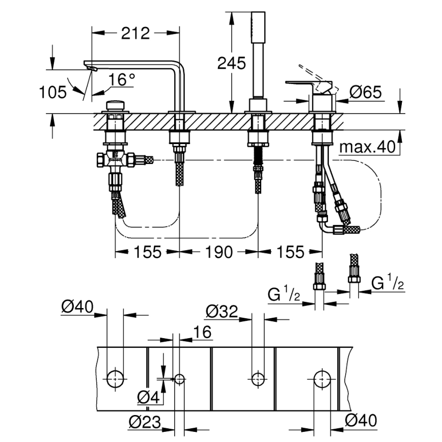GROHE 19577001 - LINEARE neljaauguline vannisegisti, läikiv kroom