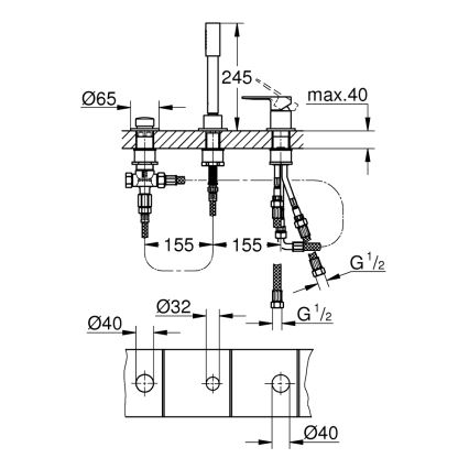 GROHE 19965001 - LINEARE kolmeauguline vannisegisti, läikiv kroom