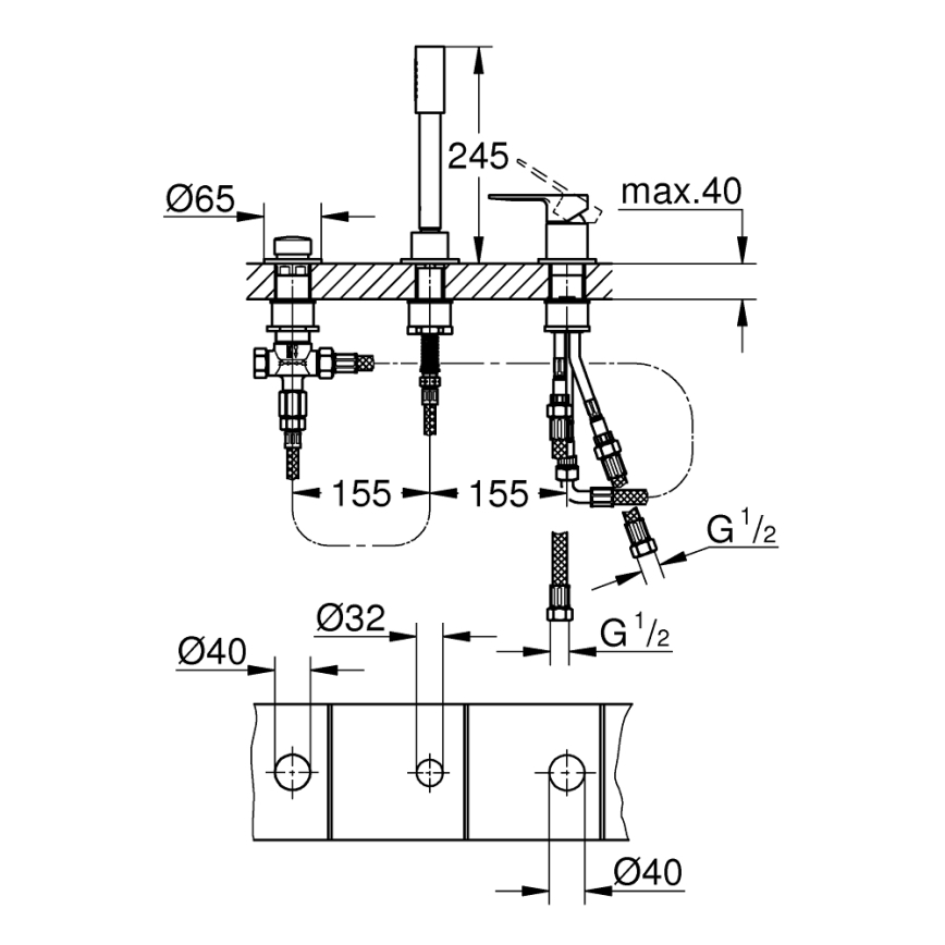 GROHE 19965001 - LINEARE kolmeauguline vannisegisti, läikiv kroom