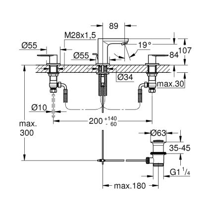 GROHE 20187000-Kolmeauguline valamusegisti EUROSMART COSMOPOLITAN DN 15 kroom