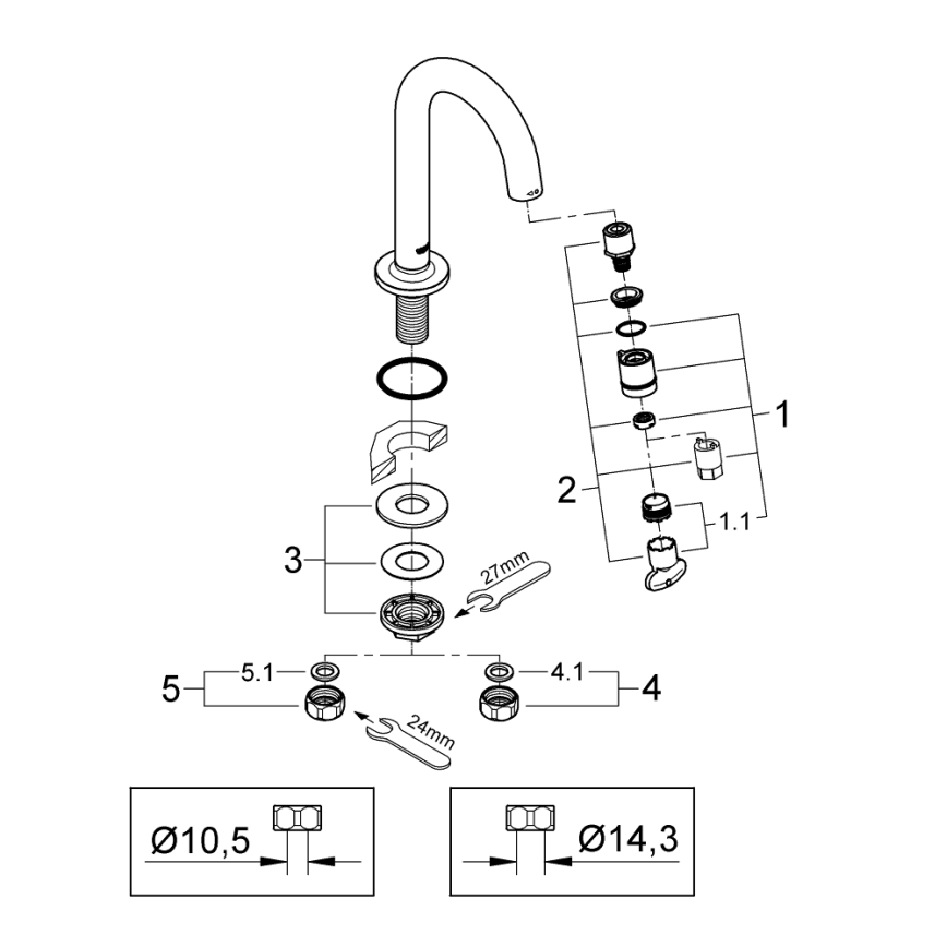 GROHE 20201000 - UNIVERSAL lauale monteeritav ventiil 113 mm, läikiv kroom