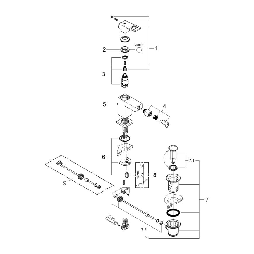 GROHE 23138000 - EUROCUBE bidee segisti, läikiv kroom