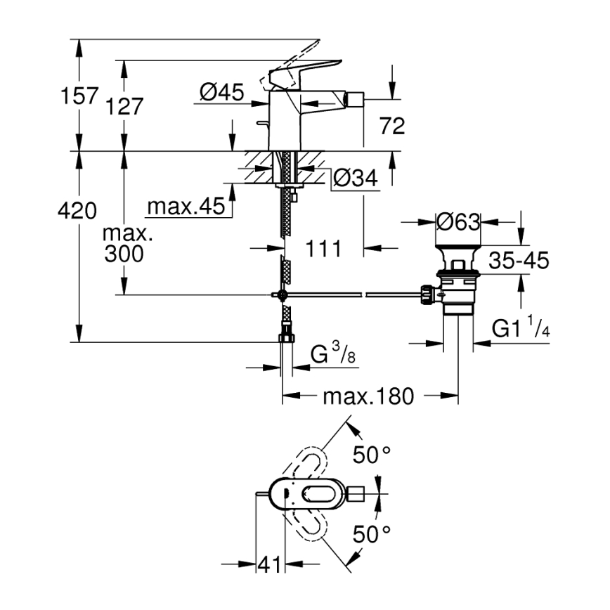 GROHE 23338000 - Bidee segisti BAULOOP poleeritud kroom