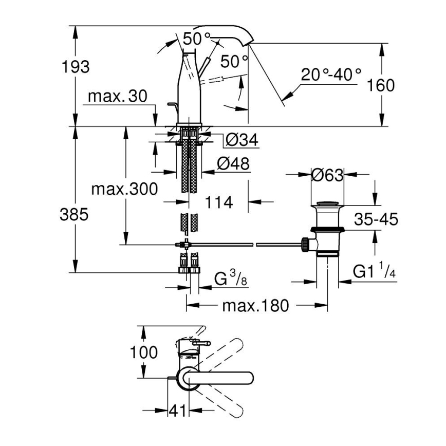 GROHE 23462AL1 - ESSENCE valamu segisti, suurus M, grafiit