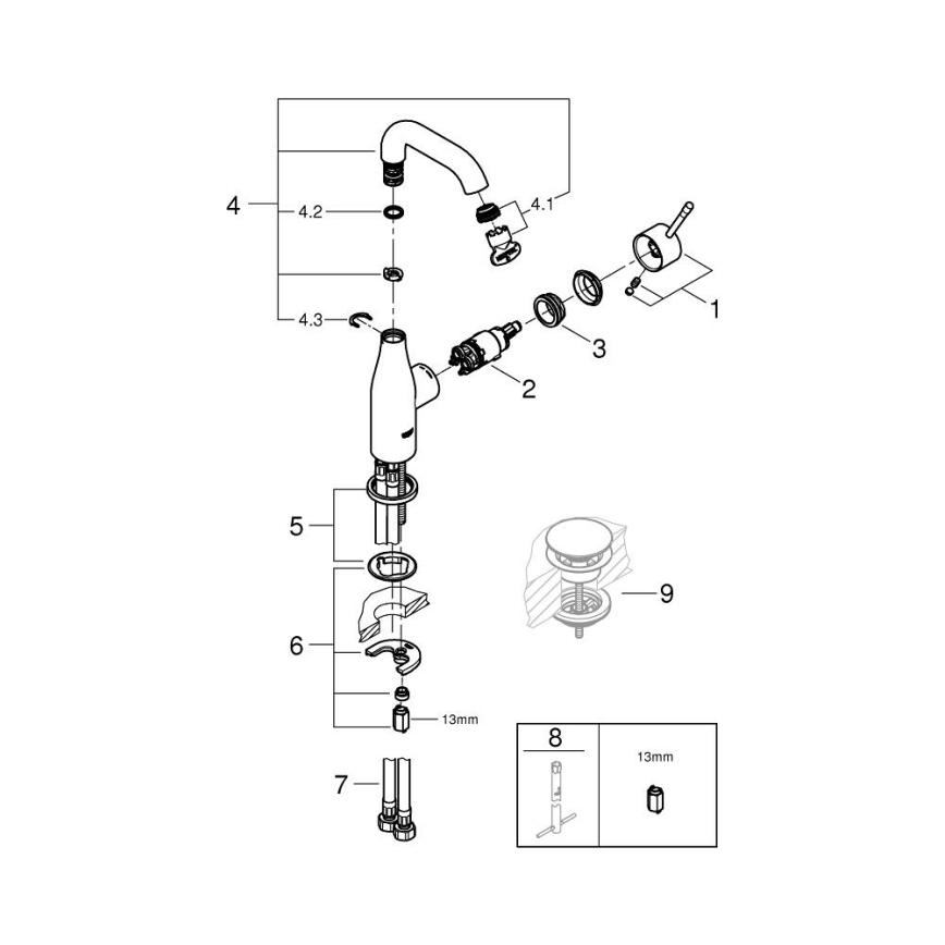 GROHE 23463001 - ESSENCE valamu segisti, M-suurus, läikiv kroomviimistlus