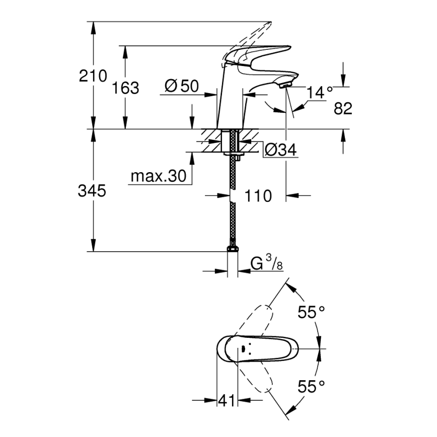GROHE 23715003 - Valamu segisti EUROSTYLE suurus S läikiv kroom