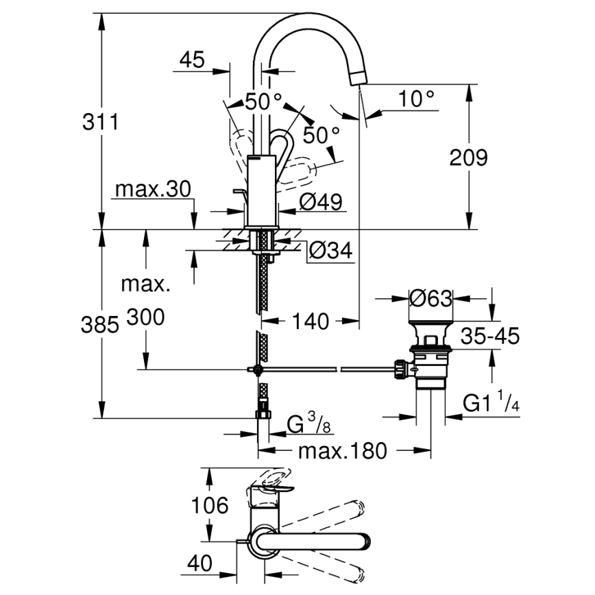 GROHE 23763000 - BAULOOP valamusegisti suurus L, läikiv kroomviimistlus