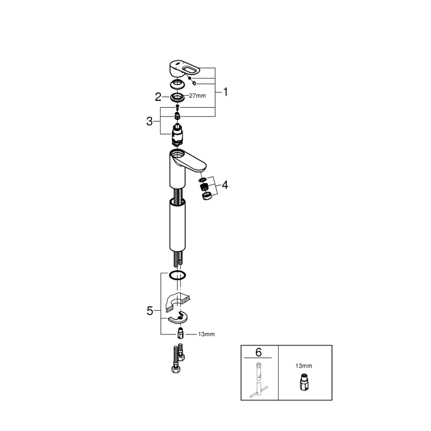 GROHE 23764000 - Valamu segisti BAULOOP DN 15, läikiv kroomviimistlus