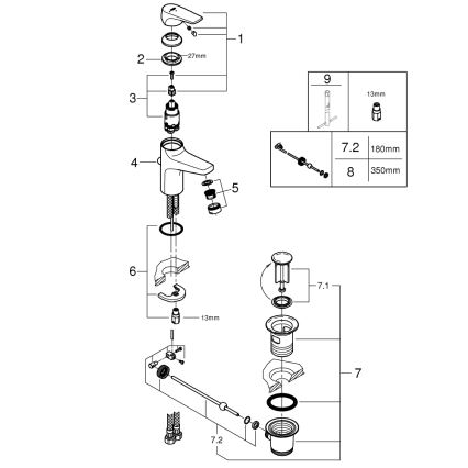 GROHE 23769000 - Valamu segisti START FLOW läikiv kroom