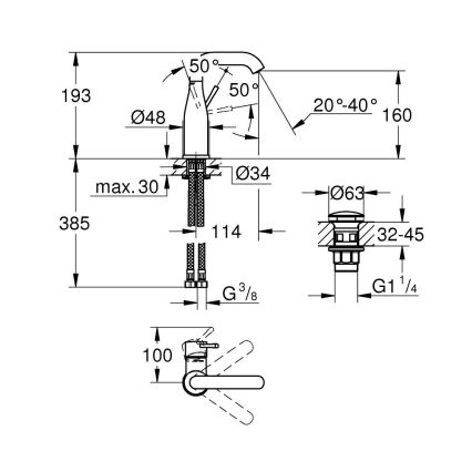 GROHE 23798001 - Valamu segisti ESSENCE DN 15, suurus M, läikiv kroom