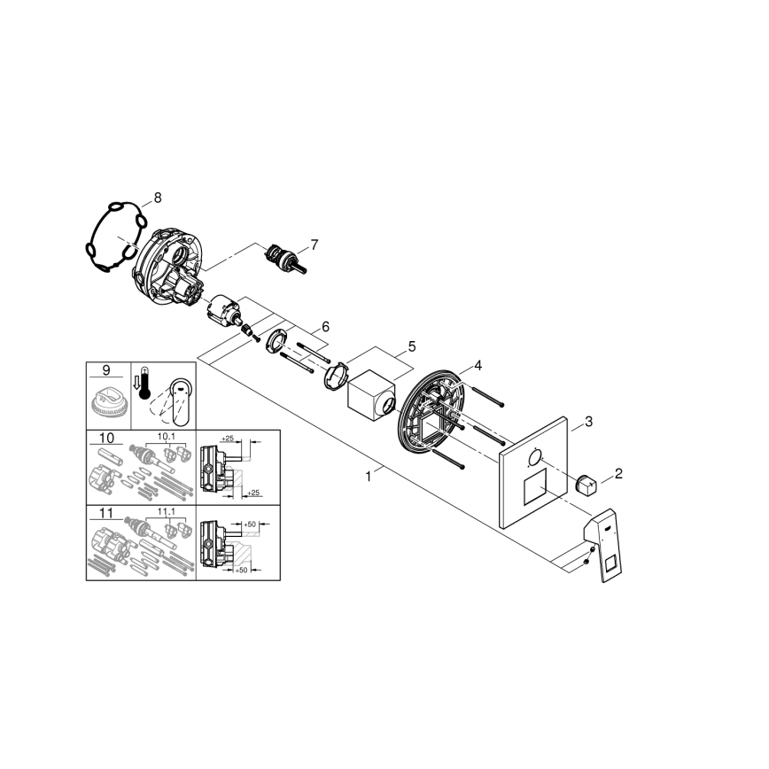 GROHE 24094000 - EUROCUBE segisti 3-tee suunajaga, läikiv kroom