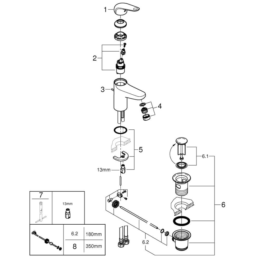 GROHE 24325001 - Valamu segisti SWIFT DN 15 suurus M läikiv kroom