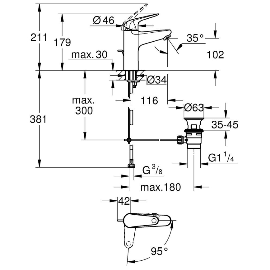 GROHE 24328001 - Valamu segisti SWIFT 179 mm läikiv kroom