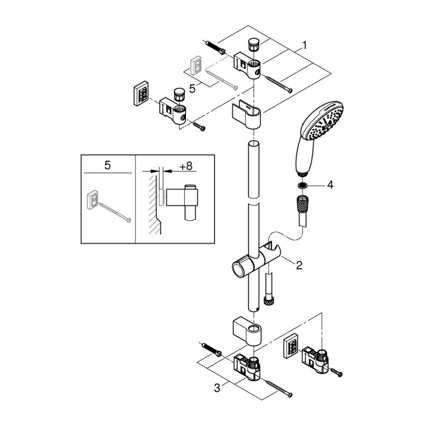 GROHE 26032001 - Dušikomplekt VITALIO START 110 600 mm läikiv kroom