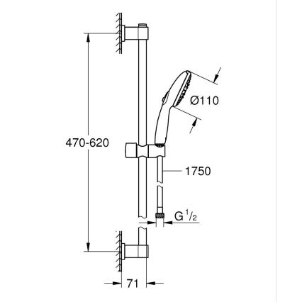 GROHE 26032001 - Dušikomplekt VITALIO START 110 600 mm läikiv kroom
