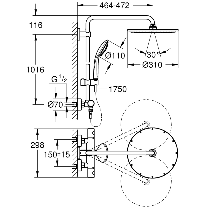 GROHE 26075GN0 - Dušisüsteem EUPHORIA 310 450 mm kuldne