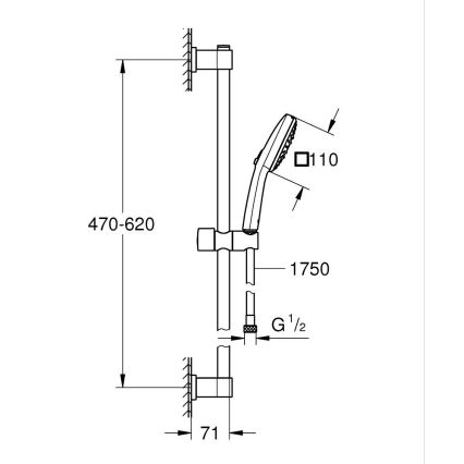 GROHE 26096001 - Dušikomplekt VITALIO COMFORT 110 600 mm läikiv kroom