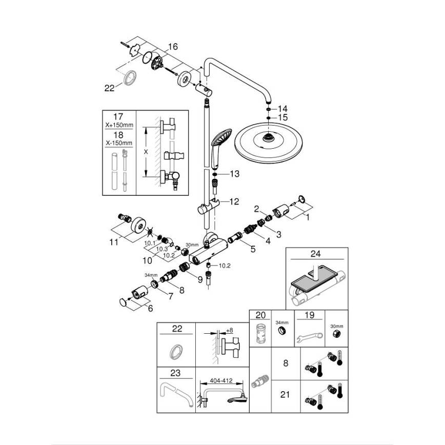 GROHE 26400001 - dušisüsteem VITALIO JOY SYSTEM 310 450 mm läikiv kroom