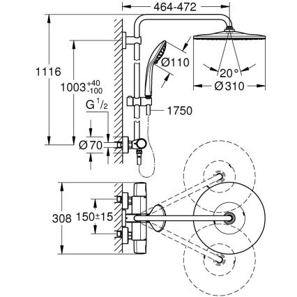 GROHE 26400001 - dušisüsteem VITALIO JOY SYSTEM 310 450 mm läikiv kroom