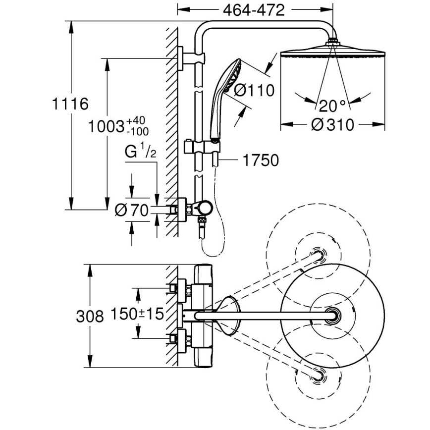 GROHE 26400001 - dušisüsteem VITALIO JOY SYSTEM 310 450 mm läikiv kroom