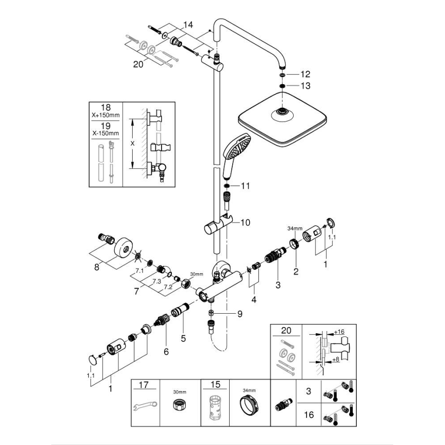 GROHE 266962431 - Dušisüsteem VITALIO COMFORT 250 250 × 250 mm must