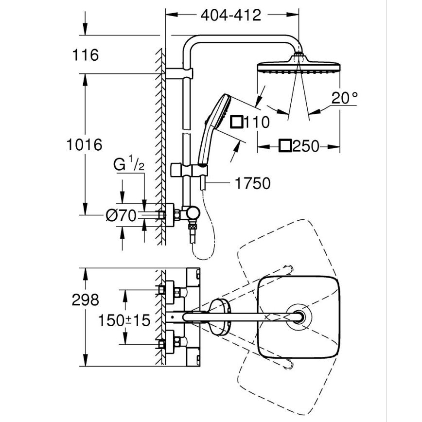 GROHE 266962431 - Dušisüsteem VITALIO COMFORT 250 250 × 250 mm must