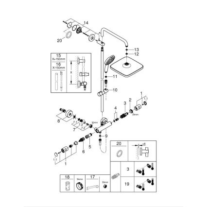 GROHE 26697001 - VITALIO COMFORT 250 dušisüsteem 250 × 250 mm läikiv kroom
