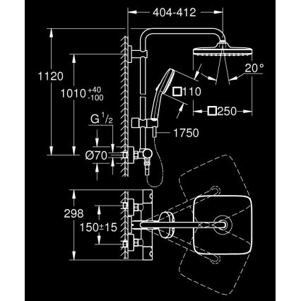 GROHE 26697001 - VITALIO COMFORT 250 dušisüsteem 250 × 250 mm läikiv kroom