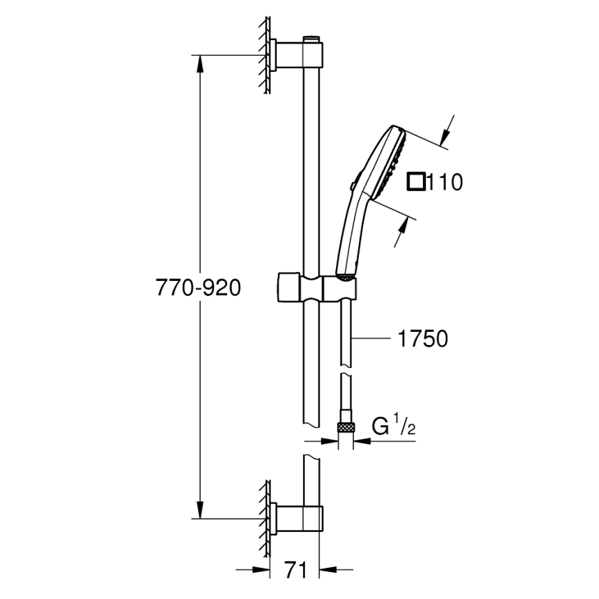 GROHE 269302431 - Dušikomplekt VITALIO COMFORT 110 900 mm must