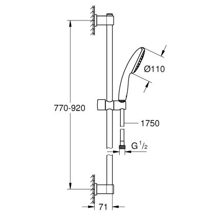 GROHE 26953001 - Dušikomplekt VITALIO START 110, 900 mm, läikiv kroom