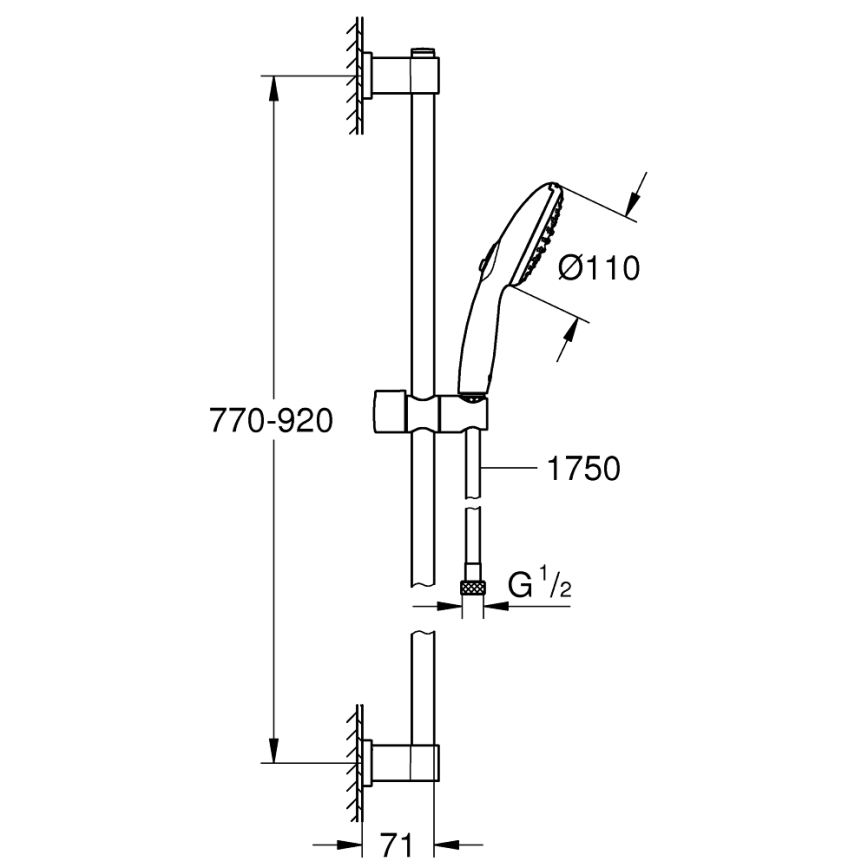 GROHE 26955001 - Dušikomplekt VITALIO START 110, 900 mm, roostevaba teras