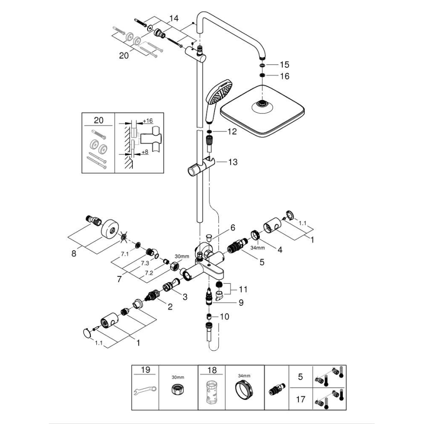 GROHE 269842431 - VITALIO COMFORT 250 dušisüsteem 250 × 250 mm, must