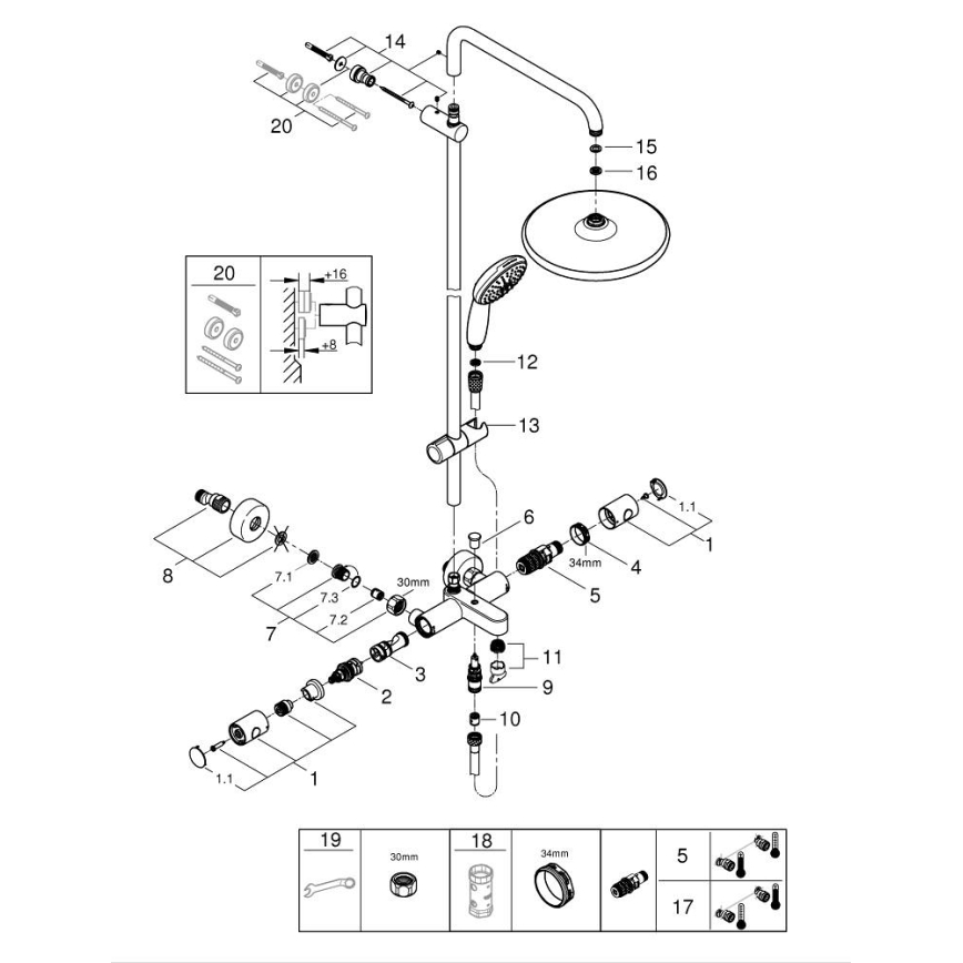 GROHE 269882431 - Dušisüsteem VITALIO START SYSTEM 250 390 mm must